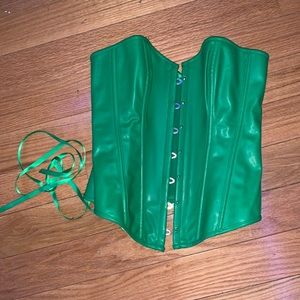 Green leather corset